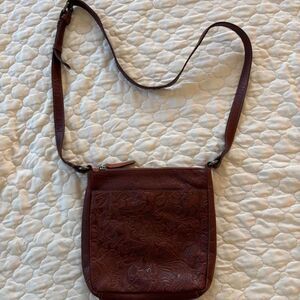 Wild West Brown Leather Crossbody Bag W/ Embroidered Flowers
